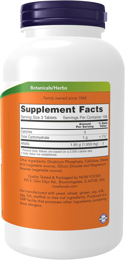 NOW Foods Supplements, Alfalfa 650 mg source of Vitamin K, Green Superfoods, 500 Tablets
