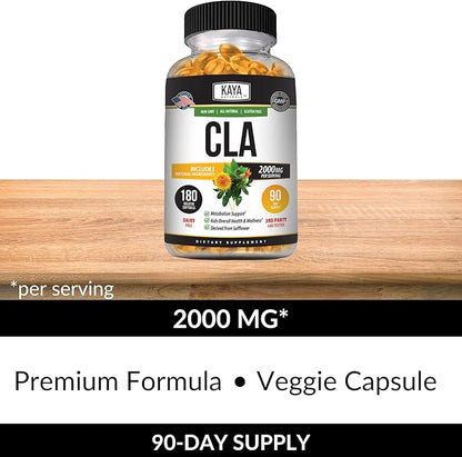 Kaya Naturals CLA Capsules – Conjugated Linoleic Acid – Non-GMO & Gluten-Free (180 Count (Pack of 1))