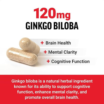 FORCE FACTOR Ginkgo Biloba 120mg, Brain Health Supplement for Adults, Maximum Strength Ginko Brain Support and Cognitive Supplement, Vegan, Non-GMO, 120 Capsules