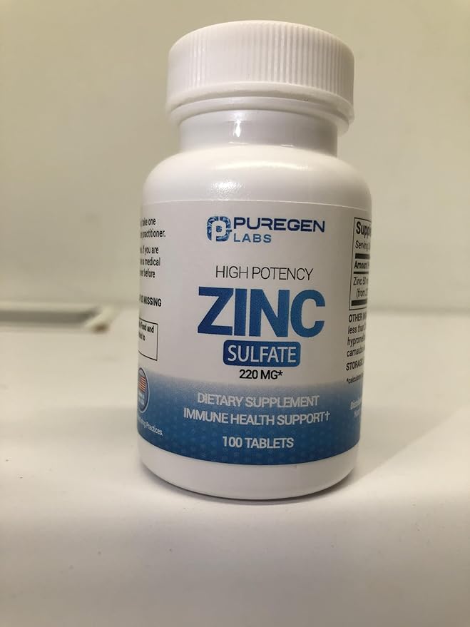 Zinc 220mg [High Potency] Supplement – Zinc Sulfate for Immune Support System 100 Tablets