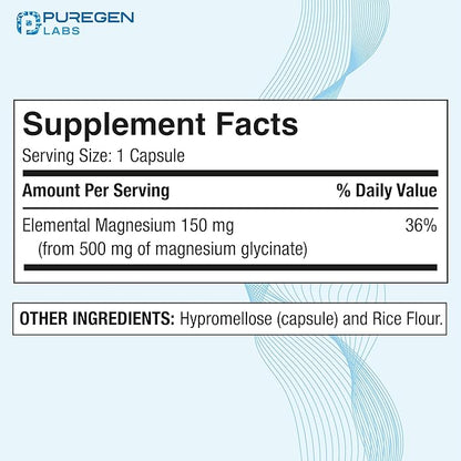 Magnesium Glycinate 500mg [High Potency] 120 Veggie Caps, Chelated for Superior Absorption | No Harmful Additives | Non-GMO, NO Gluten and Dairy, Supports Muscle, Joint, and Heart Health-Made in USA