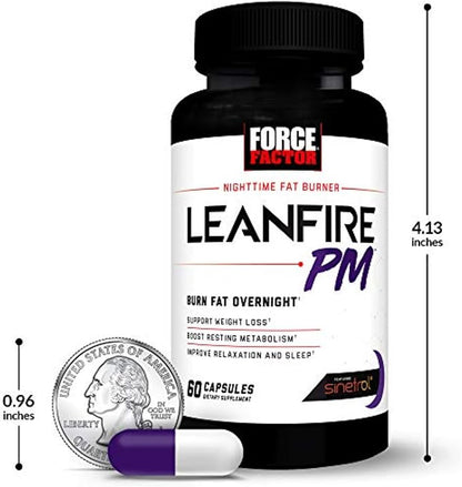Force Factor LeanFire PM Weight Loss Pills for Women & Men, Fat Burner & Overnight Weight Loss Pills to Burn Fat, Boost Metabolism, Improve Sleep, Powerful Formula for Incredible Results, 60 Capsules