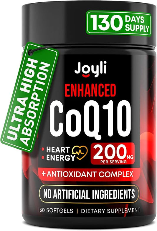 High Absorption CoQ10 200MG - Co Q10, 200mg Softgels for Heart Health & Energy Production - Enhanced Co Q 10 Supplement with Antioxidants and Flaxseed Oil - CoQ10 200 mg Per Serving