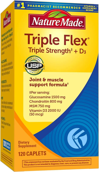 Nature Made TripleFlex Triple Strength Caplets with Vitamin D3, 120 Count for Joint Support