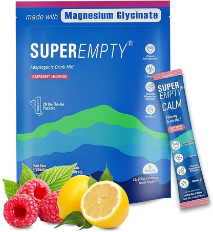 Calm Powdered Drink Mix, Cortisol Drink Mix Adaptogenic, Raspberry Lemonade Drink, L-Theanine, Ashwagandha, Magnesium Glycinate