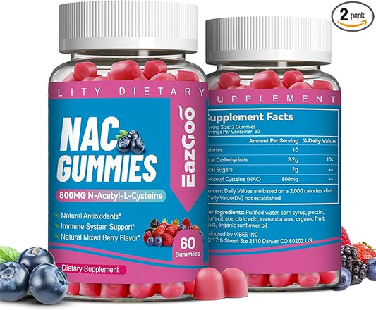 NAC Gummies 800mg, N-Acetyl Cysteine Supplement, NAC Supplement for Immune System & Antioxidant, Non-GMO, Gluten Free, Vegan - 120 Counts