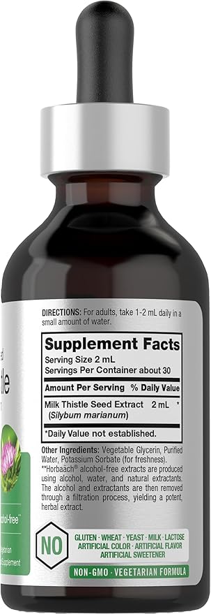Horbäach Milk Thistle Extract Liquid | 2 fl oz | Alcohol Free | Vegetarian, Non-GMO & Gluten Free Supplement