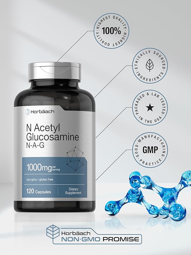 Horbaach N-Acetyl Glucosamine 1000 mg | 120 Capsules | N-A-G Supplement Pills | Non-GMO & Gluten Free