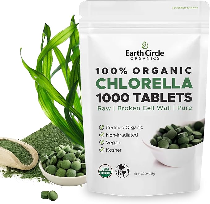 Organic Chlorella Tablets 1,000 Count | High Potency Superfood | Chlorophyll Pills from 100% Pure Green Algae | Broken Cell Wall for Max Absorption | Vegan, Kosher, Non-GMO | 4 Tabs per Day (1-Pack)