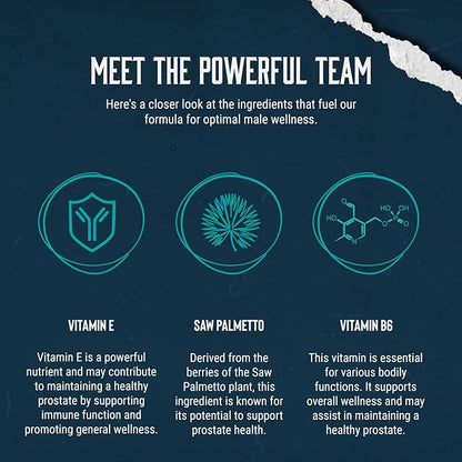 Prostate Support Supplement for Men, Pygeum with Pure Saw Palmetto Berries Extract Vitamins Zinc Plant Sterol Complex Easy Urinary Flow Mens Health