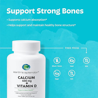 Earth's Splendor Energy + Bone Support Energy Bundle: Vitamin B12 & Calcium+Vitamin D Bundle. Gluten Free, No Artificial Flavors or Colors, Helps Energy Metabolism & Bone Health