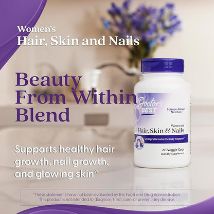 Doctor's Best Womens Hair, Skin & Nails with OptiMSM + KeraGLO, Comprehensive Beauty Support, Non-GMO, Gluten Free 60 Veggie Caps