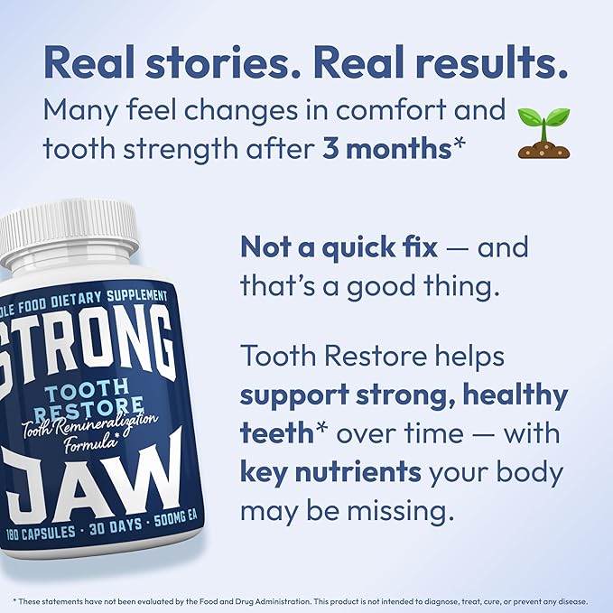 Tooth Restore for Adults with Remineralizing Gum Support 180 Capsules Made in USA - Teeth Vitamins for Strong Teeth Bone Health Supplement Calcium VitaminD3 Hydroxyapatite Enamel Repair