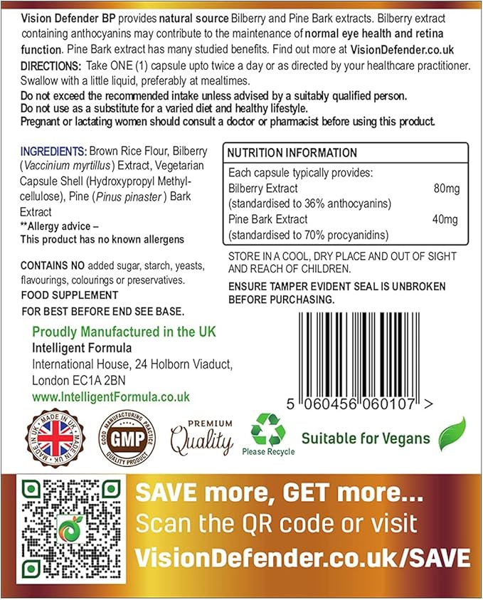 Vision Defender BP and Vision Defender Omega Eye Care Bundle – Eye Supplements to Support Eye Health with Bilberry, Pine Bark, Omega-3 Fish Oil (EPA, DHA), Vitamin E. Made in UK by Eye Specialists