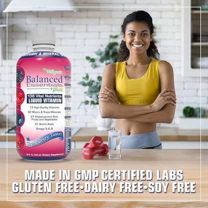Wellgenix Balanced Essentials Plus New Formula - Liquid Vitamin - Complete Multivitamin Supplement - 1oz Daily - Immune Boosting & Overall Health - Adults, Kids, Toddlers - Berry Flavor 32oz (3)