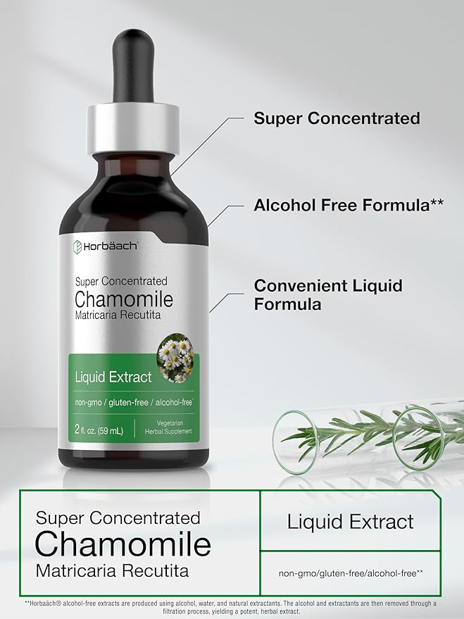 Horbäach Chamomile Extract Liquid | 2 fl oz | Alcohol Free Supplement | Vegetarian, Non-GMO, Gluten Free Tincture
