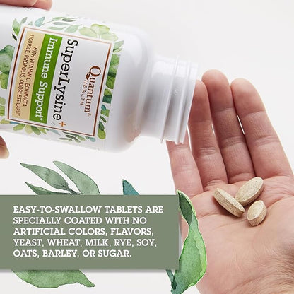 Quantum Health SuperLysine+ Advanced Formula Immune Support Supplement Lysine 1500 mg, Vitamin C Echinacea Licorice Bee Propolis & Odorless Garlic - 180 Tablets (Pack of 2)