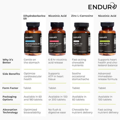 ENDUR-ACIN, Extended Release Niacin for Optimal Absorption & Low-Flush Vitamin B3 Niacin 500mg, Premium Niacin Supplement Made in USA, 100 Tablets