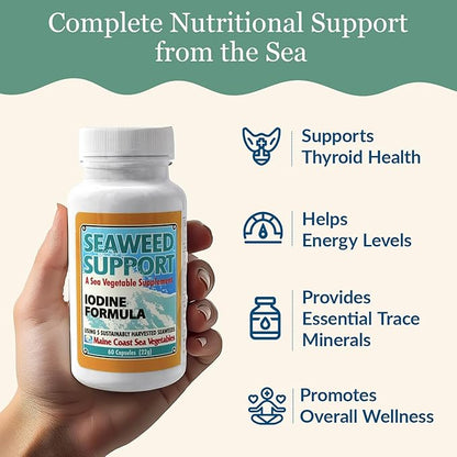 Maine Coast Sea Vegetables Seaweed Support Iodine Formula | Source of Iodine from Seaweed | Daily Use Iodine Supplement | Organic Alaria, Rockweed, Sea Lettuce, Dulse & Bladderwrack blend | 60 Capsule
