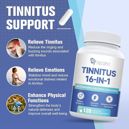 Tinnitus Relief for Ringing Ears, Tinnitus Relief Supplement with Ginkgo Biloba & Vitamin B12 | Natural Tinnitus Treatment for Reduce Ear Noise, Improve Hearing & Emotional Support - 120 Capsules