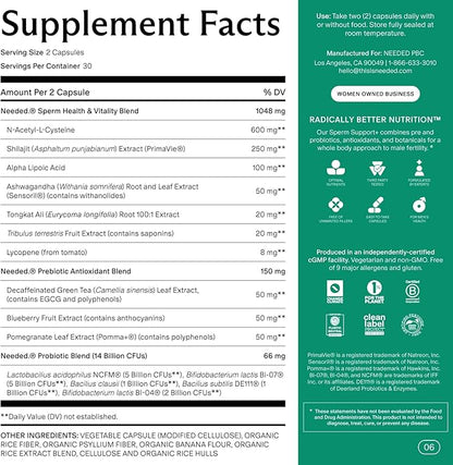 Needed. Sperm Support - Fertility Supplements for Men - Clinically Studied Botanical Ingredients for A Whole Body Approach to Male Fertility - Prenatal Vitamins - 60 Capsules, 30 Day Supply