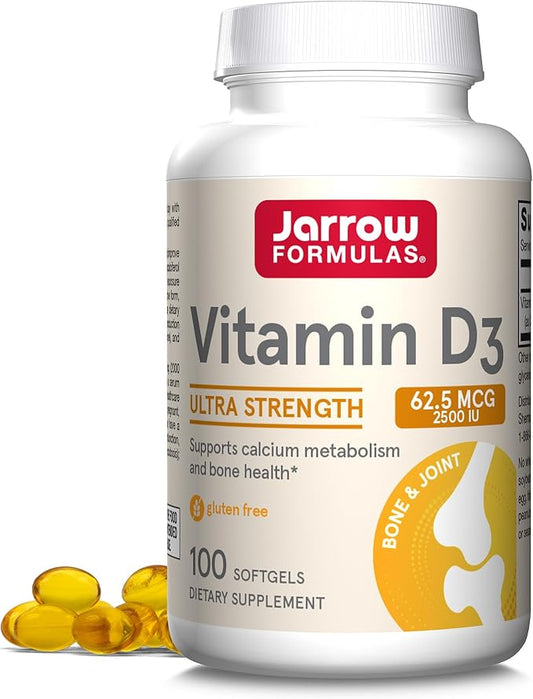 Jarrow Formulas Vitamin D3 62.5 mcg (2,500 IU) - 100 Servings (Softgels) - Bone Health, Immune Support & Calcium Metabolism Support - Vitamin D Supplement - D3 Vitamins - 2500 Vitamin D - Gluten Free