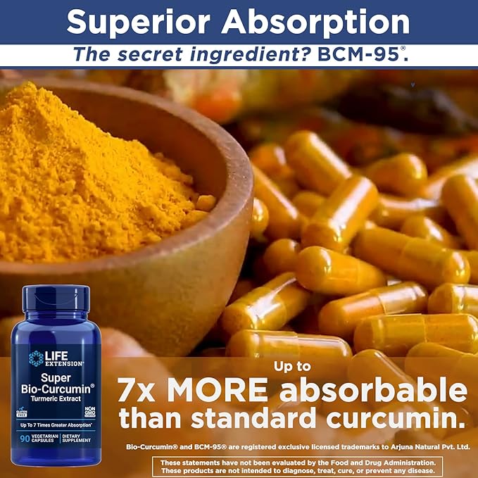 Life Extension Super Bio-Curcumin Turmeric Extract 400mg, 90 Veg Caps (Pack of 2) - Vegetarian Capsule - Non-GMO - Highly Absorbable