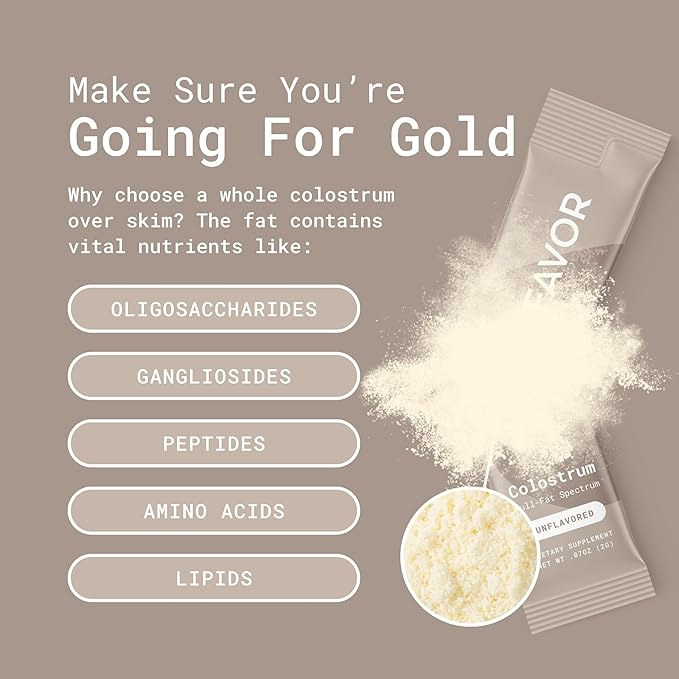 Favor Bovine Colostrum Packets | Liposomal and Whole | Holistic Human Health | Perfect for Travel | First Milking | Naturally High IgG | Ethically Made in The USA | Easy to Mix [Unflavored]