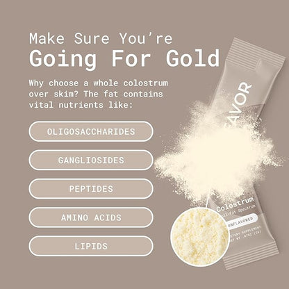 Favor Bovine Colostrum Packets | Liposomal and Whole | Holistic Human Health | Perfect for Travel | First Milking | Naturally High IgG | Ethically Made in The USA | Easy to Mix [Unflavored]