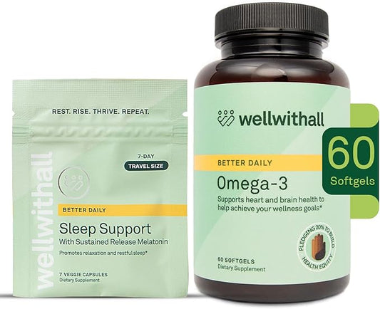 Omega-3 Fish Oil Supplement Supports Heart and Eye Health (60 Softgel Capsules) & Sleep Support with Sustained-Release Melatonin (7 Capsules Travel Pack)