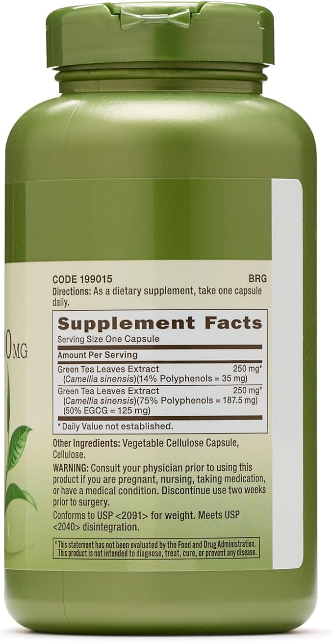 GNC Herbal Plus Green Tea Complex 500mg Supplement, Vegetarian, Supports Metabolism, 100 Servings