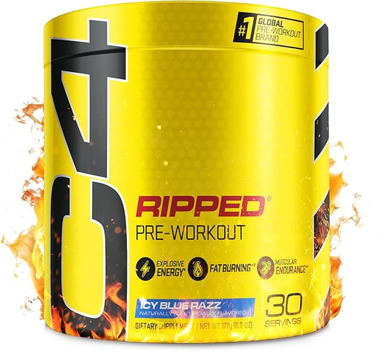 Cellucor C4 Ripped Pre Workout Powder for Energy, Beta Alanine, Sugar Free Energy Supplement Preworkout for Men & Women - 150mg Caffeine + Creatine-Free - ICY Blue Razz - 30 Servings