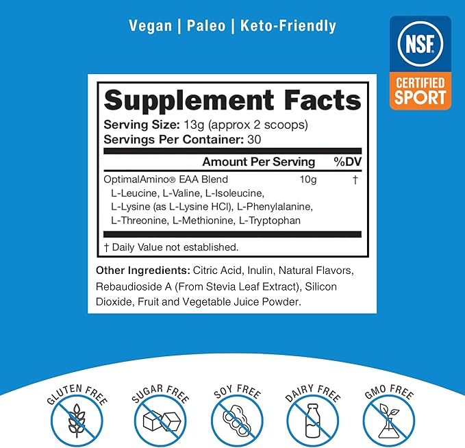 optimal amino Amino Acid Powder | 99% Utilized Essential Amino Acid (EAA) Supplement | Pre/Post Workout & Muscle Recovery | NSF for Sport Certified | Tangerine Flavor