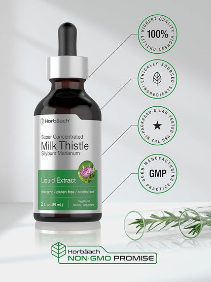 Horbäach Milk Thistle Extract Liquid | 2 fl oz | Alcohol Free | Vegetarian, Non-GMO & Gluten Free Supplement