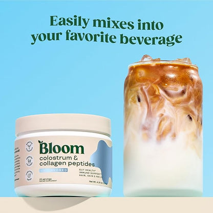 Bloom Nutrition Bovine Colostrum Powder for Gut Health, Immune Support, Hair Growth & Beauty Supplement, Gluten Free, Sugar Free | Unflavored, 25 Servings