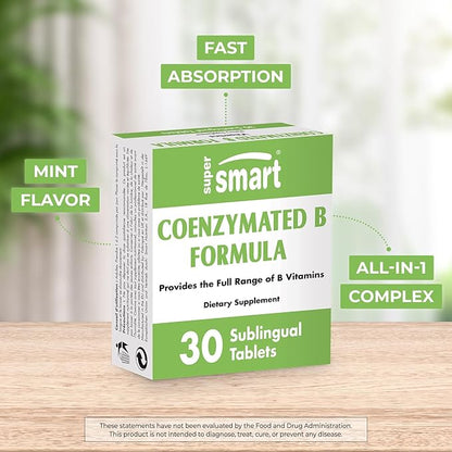 Supersmart - Coenzymated B Formula - Contains All The B Group Vitamins - Five Times More Active | Non-GMO & Gluten Free - 30 Tablets