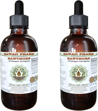 Hawthorn Alcohol-Free Liquid Extract, Hawthorn (Crataegus Laevigata) Dried Leaf and Flower Glycerite Hawaii Pharm Natural Herbal Supplement 2x2 oz