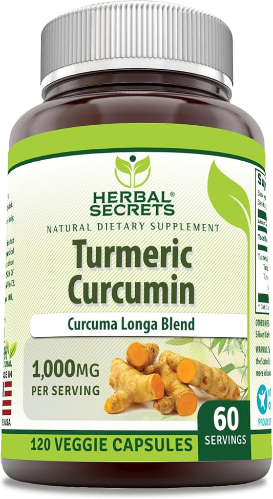 Herbal Secrets Turmeric Curcumin Supplement | 1000 Mg Per Serving | 120 Veggie Capsules | Blend of Turmeric Powder & Turmeric Extract | Non-GMO | Gluten Free | Made in USA