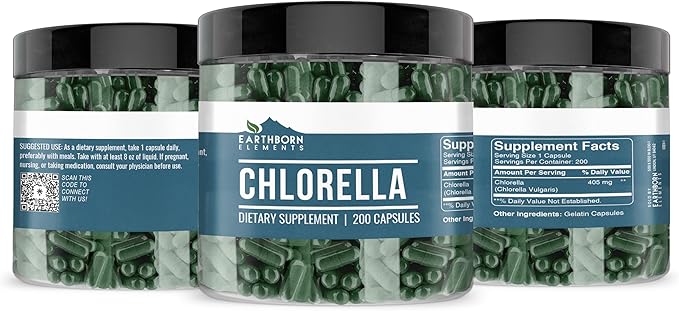 Earthborn Elements Chlorella 200 Capsules, Pure & Undiluted, No Additives