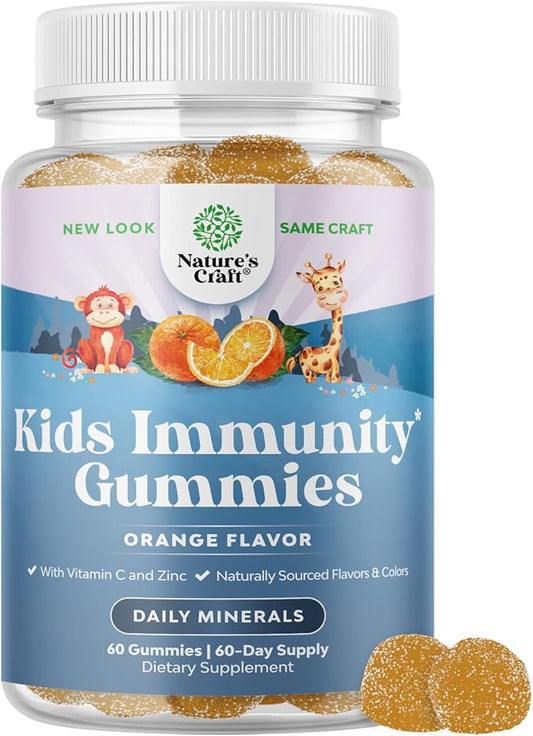 Kids Immunity Support Gummies - Delicious Vitamin C with Zinc and Echinacea Immune Booster Gummies for Kids - Vegan Gluten Free and Gelatin Free Chewable Gummy Vitamin Supplement for Children
