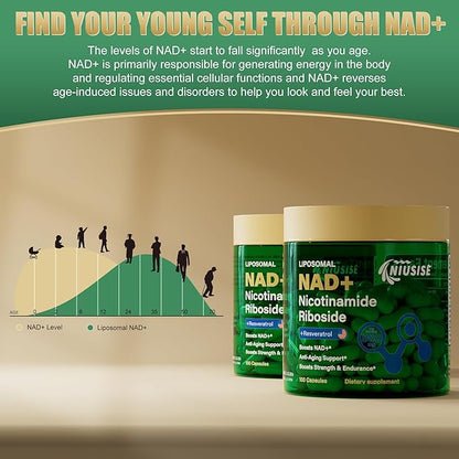 NAD Supplement, NAD Nicotinamide Riboside 900 Mg for Men and Women, Liposomal NAD+ Supplement with Nicotinamide Riboside, Resveratrol & Quercetin, Energy, Boost NAD+, 200 Capsules