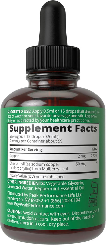 Chlorophyll Liquid Drops - Ultra High Purity, Alcohol Free, Non-GMO, Gluten Free Liquid Chlorophyll Drops Supplement. Take With Water. Internal Deodorant + Skin Care, Immune, and Digestive Support