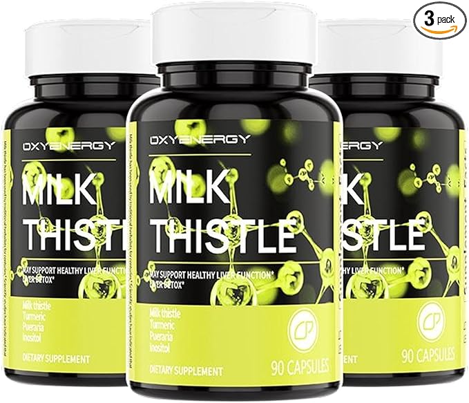 OxyEnergy Silymarin Milk Thistle 300mg Extract with Vitamin C, Inositol & Pueraria, Liver Detox & Repair Support, Antioxidant Support,90 Capsules, Pack of 3