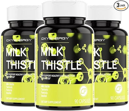 OxyEnergy Silymarin Milk Thistle 300mg Extract with Vitamin C, Inositol & Pueraria, Liver Detox & Repair Support, Antioxidant Support,90 Capsules, Pack of 3