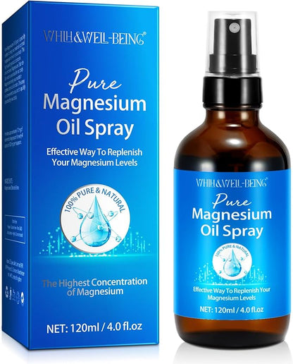 Magnesium Spray, Pure Magnesium Oil Spray Organic Natural in Glass Bottle, Easy to Absorb and Use 120ml