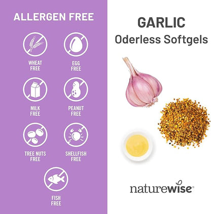 NatureWise Odorless Garlic Pills 1500 mg - with Royal Bee Jelly & Pollen - Herbal Supplement for Heart Health + Immune System + Antioxidants - Gluten-Free, Non-GMO - 60 Softgels [2-Month Supply]