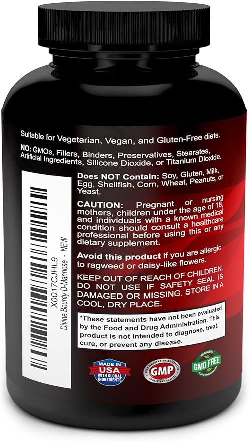 Divine Bounty D-Mannose Capsules - 600mg D Mannose Powder per Capsule with Cranberry and Dandelion Extract to Support Normal Urinary Tract Health - 120 Veggie Capsules