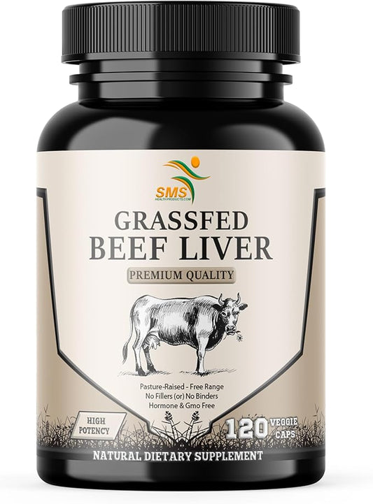 Grass Fed Desiccated Beef Liver Capsules (120 Pills, 500mg Each) - Natural Iron, Vitamin A, B12 for Energy - Humanely Pasture Raised Undefatted Without Hormones or Chemicals