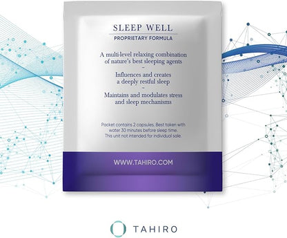 TAHIRO Sleep Well Supplement – Sleep Supplement with Kava, Valerian – Non-GMO Vegan Herbal Capsules Natural Formula – 28-Packets