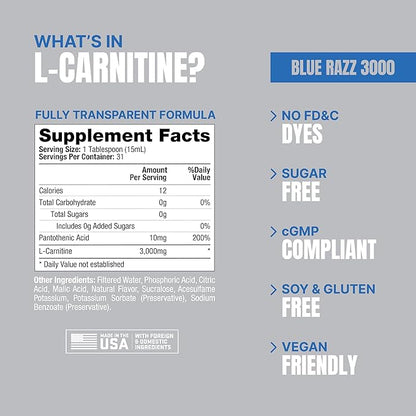 PROSUPPS L-Carnitine Liquid 3000, Stimulant-Free Liquid Shots for Men & Women - Clean Workout Drink for Energy, Performance & Muscle Recovery - No Sugar, No Carbs - 31 Servings, Blue Razz